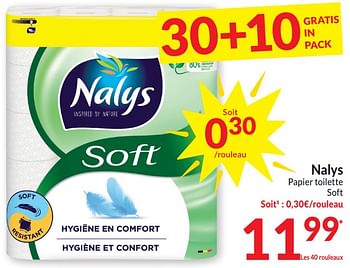 Promoties Nalys papier toilette soft - Nalys - Geldig van 26/03/2024 tot 01/04/2024 bij Intermarche