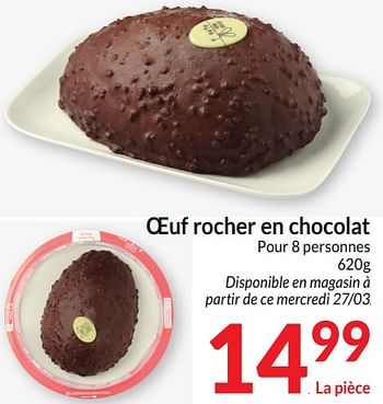 Promotions Oeuf rocher en chocolat - Produit maison - Intermarche - Valide de 26/03/2024 à 01/04/2024 chez Intermarche