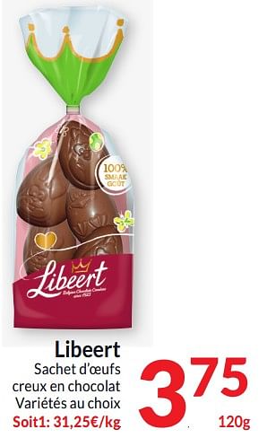 Promoties Sachet d’oeufs creux en chocolat - Libeert - Geldig van 26/03/2024 tot 01/04/2024 bij Intermarche