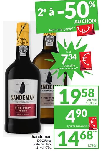 Promoties Sandeman doc porto ruby ou blanc - Sandeman - Geldig van 26/03/2024 tot 01/04/2024 bij Intermarche
