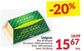 Promoties Upignac bloc de foie gras - Upignac - Geldig van 26/03/2024 tot 01/04/2024 bij Intermarche