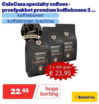Promotions Cafecasa specialty coffees proefpakket premium koffiebonen 3 - Cafe casa - Valide de 25/03/2024 à 31/03/2024 chez Bol.com