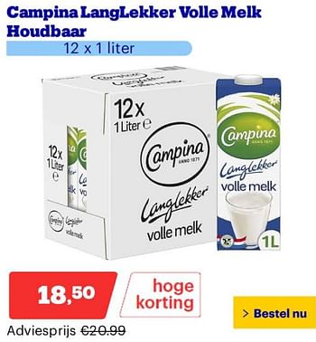 Promotions Campina langlekker volle melk houdbaar - Campina - Valide de 25/03/2024 à 31/03/2024 chez Bol.com