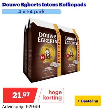 Promotions Douwe egberts intens koffiepads - Douwe Egberts - Valide de 25/03/2024 à 31/03/2024 chez Bol.com