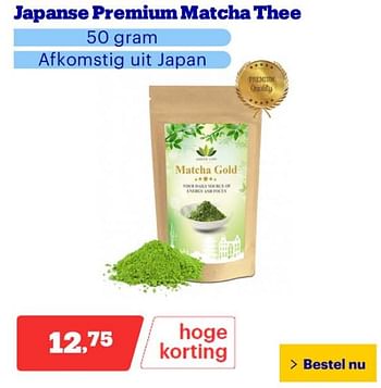 Promoties Japanse premium matcha thee - Huismerk - Bol.com - Geldig van 25/03/2024 tot 31/03/2024 bij Bol.com