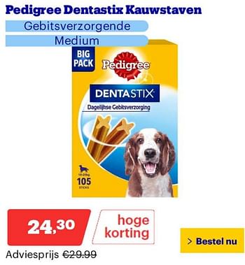 Promoties Pedigree dentastix kauwstaven - Pedigree - Geldig van 25/03/2024 tot 31/03/2024 bij Bol.com
