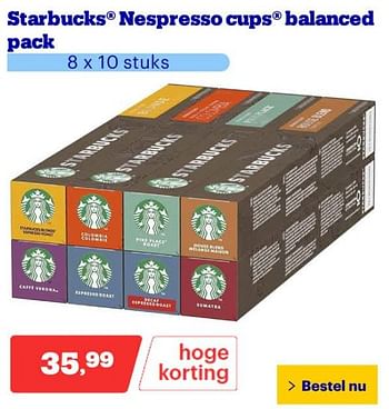 Promoties Starbucks nespresso cups balanced pack - Starbucks - Geldig van 25/03/2024 tot 31/03/2024 bij Bol.com