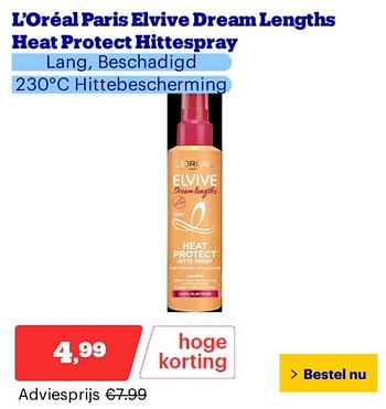 Promoties Loréal paris elvive dream lengths heat protect hittespray - L'Oreal Paris - Geldig van 25/03/2024 tot 31/03/2024 bij Bol.com