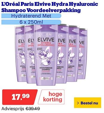 Promoties Loréal paris elvive hydra hyaluronic shampoo voordeelverpakking - L'Oreal Paris - Geldig van 25/03/2024 tot 31/03/2024 bij Bol.com