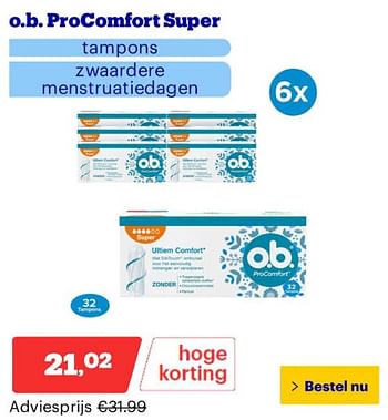 Promoties O.b. procomfort super - OB - Geldig van 25/03/2024 tot 31/03/2024 bij Bol.com