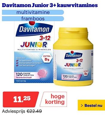 Promotions Davitamon junior 3+ kauwvitamines - Davitamon - Valide de 25/03/2024 à 31/03/2024 chez Bol.com