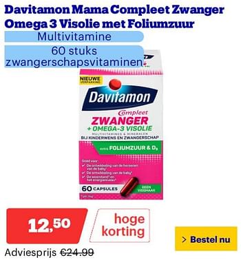 Promoties Davitamon mama compleet zwanger omega3 visolie met foliumzuur - Davitamon - Geldig van 25/03/2024 tot 31/03/2024 bij Bol.com