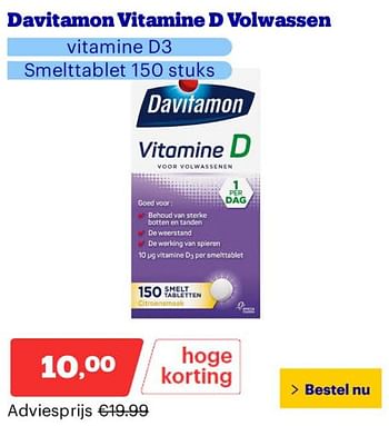 Promoties Davitamon vitamine d volwassen - Davitamon - Geldig van 25/03/2024 tot 31/03/2024 bij Bol.com