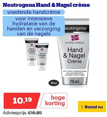 Promotions Neutrogena hand + nagel créme - Neutrogena - Valide de 25/03/2024 à 31/03/2024 chez Bol.com