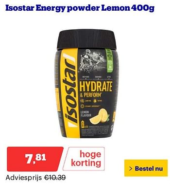 Promotions Isostar energy powder lemon - Isostar - Valide de 25/03/2024 à 31/03/2024 chez Bol.com