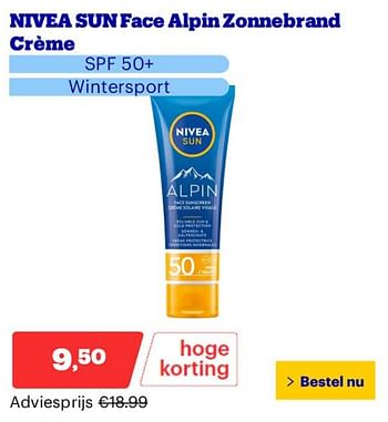 Promoties Nivea sun face alpin zonnebrand créme - Nivea - Geldig van 25/03/2024 tot 31/03/2024 bij Bol.com