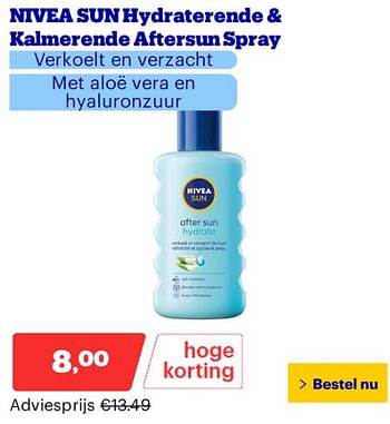 Promoties Nivea sun hydraterende + kalmerende aftersun spray - Nivea - Geldig van 25/03/2024 tot 31/03/2024 bij Bol.com