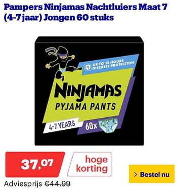 Promoties Pampers ninjamas nachtluiers maat7 - Pampers - Geldig van 25/03/2024 tot 31/03/2024 bij Bol.com