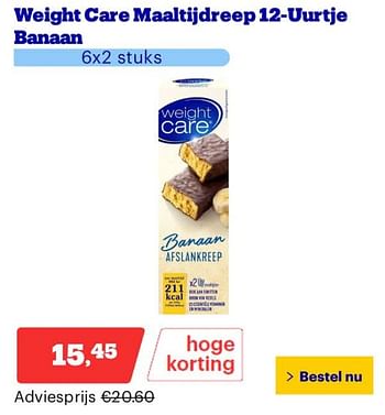 Promoties Weight care maaltijdreep 12-uurtje banaan - Weight Care - Geldig van 25/03/2024 tot 31/03/2024 bij Bol.com