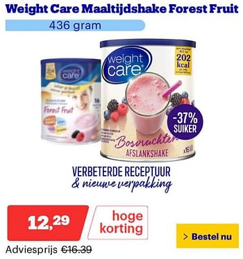 Promotions Weight care maaltijdshake forest fruit - Weight Care - Valide de 25/03/2024 à 31/03/2024 chez Bol.com