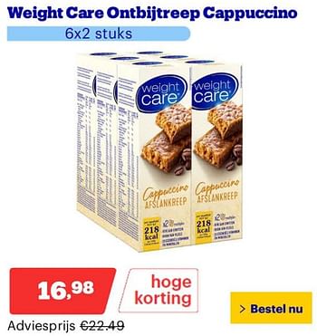 Promotions Weight care ontbijtreep cappuccino - Weight Care - Valide de 25/03/2024 à 31/03/2024 chez Bol.com