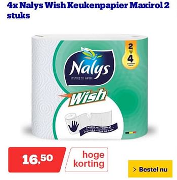 Promoties 4x nalys wish keukenpapier maxirol - Nalys - Geldig van 25/03/2024 tot 31/03/2024 bij Bol.com