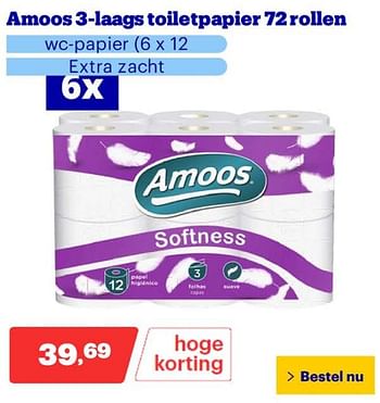Promotions Amoos 3-laags toiletpapier - Amoos - Valide de 25/03/2024 à 31/03/2024 chez Bol.com