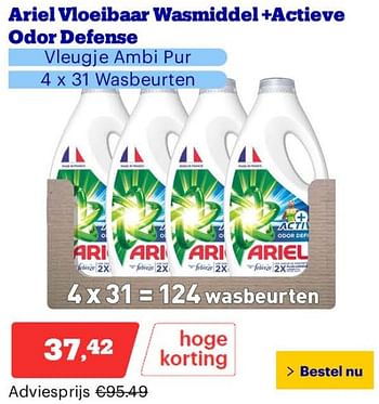 Promoties Ariel vioeibaar wasmiddel +actieve odor defense - Ariel - Geldig van 25/03/2024 tot 31/03/2024 bij Bol.com