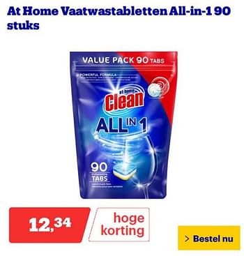 Promotions At home vaatwastabletten all-in-1 - At Home - Valide de 25/03/2024 à 31/03/2024 chez Bol.com