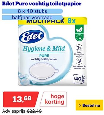Promotions Edet pure vochtig toiletpapier - Edet - Valide de 25/03/2024 à 31/03/2024 chez Bol.com
