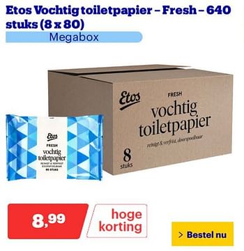 Promotions Etos vochtig toiletpapier fresh - Huismerk - Etos - Valide de 25/03/2024 à 31/03/2024 chez Bol.com
