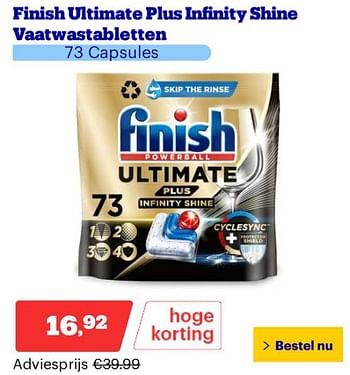 Promoties Finish ultimate plus infinity shine vaatwastabletten - Finish - Geldig van 25/03/2024 tot 31/03/2024 bij Bol.com