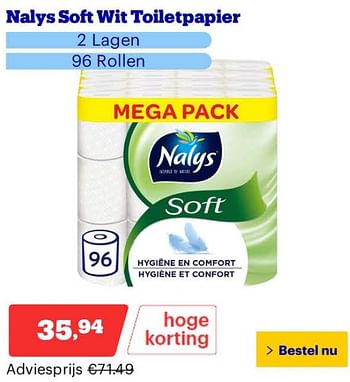 Promotions Nalys soft wit toiletpapier - Nalys - Valide de 25/03/2024 à 31/03/2024 chez Bol.com