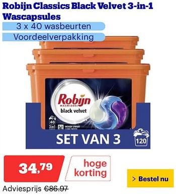 Promoties Robijn classics black velvet 3-in-1 wascapsules - Robijn - Geldig van 25/03/2024 tot 31/03/2024 bij Bol.com