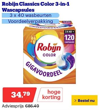 Promoties Robijn classics color 3-in-1 wascapsules - Robijn - Geldig van 25/03/2024 tot 31/03/2024 bij Bol.com