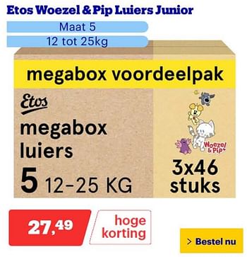 Promoties Etos woezel + pip luiers junior - Huismerk - Bol.com - Geldig van 25/03/2024 tot 31/03/2024 bij Bol.com