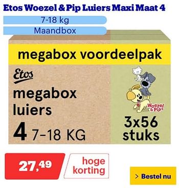 Promoties Etos woezel + pip luiers maxi maat 4 - Huismerk - Bol.com - Geldig van 25/03/2024 tot 31/03/2024 bij Bol.com