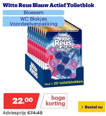Promoties Witte reus blauw actief toiletblok - Witte reus - Geldig van 25/03/2024 tot 31/03/2024 bij Bol.com