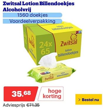 Promoties Zwitsal lotion billendoekjes alcoholvrij - Zwitsal - Geldig van 25/03/2024 tot 31/03/2024 bij Bol.com