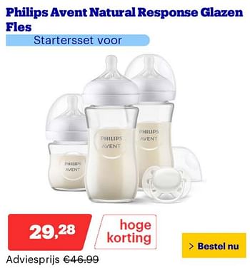Promoties Philips avent natural response glazen fles - Philips - Geldig van 25/03/2024 tot 31/03/2024 bij Bol.com