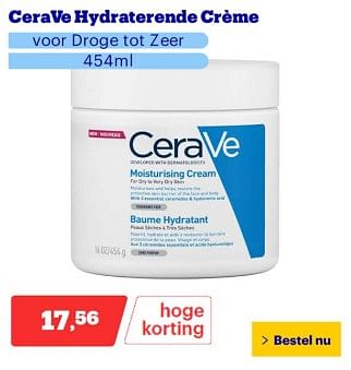 Promoties Cerave hydraterende créme - CeraVe - Geldig van 25/03/2024 tot 31/03/2024 bij Bol.com
