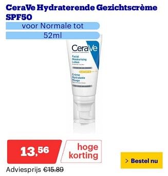 Promoties Cerave hydraterende gezichtscréme spf50 - CeraVe - Geldig van 25/03/2024 tot 31/03/2024 bij Bol.com