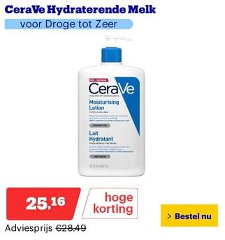 Promotions Cerave hydraterende melk - CeraVe - Valide de 25/03/2024 à 31/03/2024 chez Bol.com
