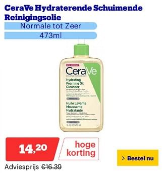 Promoties Cerave hydraterende schuimende reinigingsolie - CeraVe - Geldig van 25/03/2024 tot 31/03/2024 bij Bol.com
