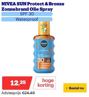 Promoties Nivea sun protect +bronze zonnebrand olie spray - Nivea - Geldig van 25/03/2024 tot 31/03/2024 bij Bol.com