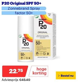 Promotions P20 original spf 50+ zonnebrand spray - P20 - Valide de 25/03/2024 à 31/03/2024 chez Bol.com