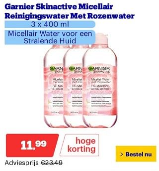 Promoties Garnier skinactive micellair reinigingswater met rozenwater - Garnier - Geldig van 25/03/2024 tot 31/03/2024 bij Bol.com