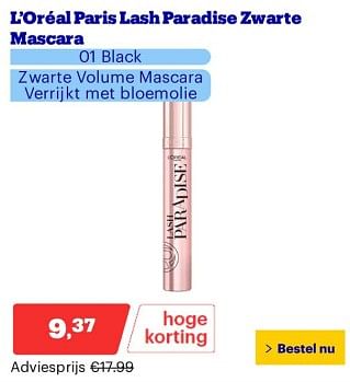 Promoties Loréal paris lash paradise zwarte mascara - L'Oreal Paris - Geldig van 25/03/2024 tot 31/03/2024 bij Bol.com