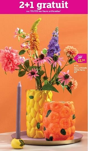 Promotions Fleur artificielle dahlia spray - Produit maison - Leen Bakker - Valide de 24/03/2024 à 07/04/2024 chez Leen Bakker