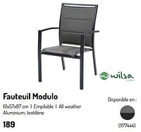 Promotions Fauteuil modulo - Wilsa Garden - Valide de 17/02/2024 à 31/08/2024 chez Oh'Green